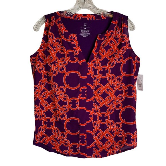 NY&C Womens XS Purple Orange Red Chain Patterned Sleeveless Lightweight Tank Top - Picture 1 of 8